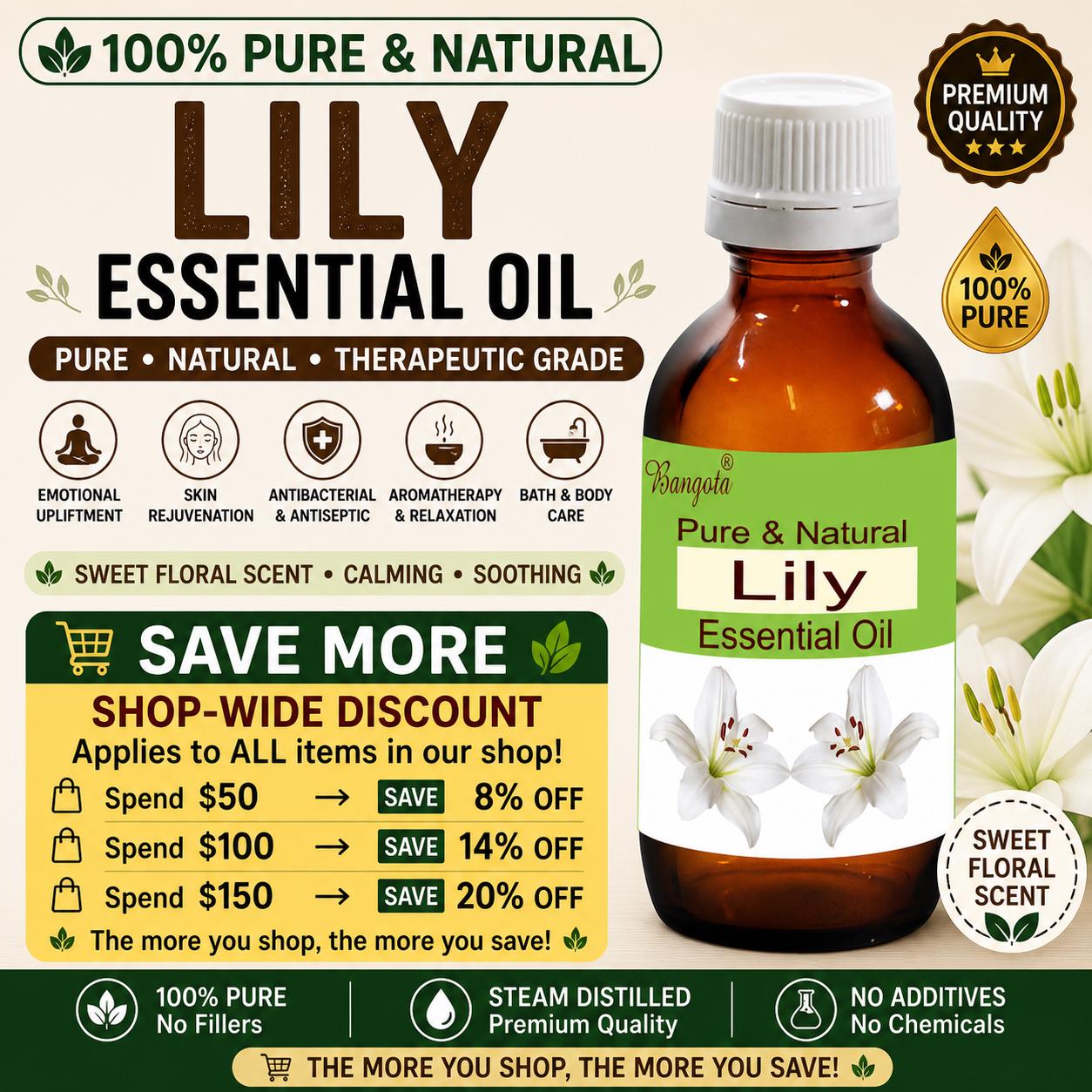 Lily Essential Oil Natural Floral Perfume Calming Aromatherapy Skin Care Relaxation Oil Pure