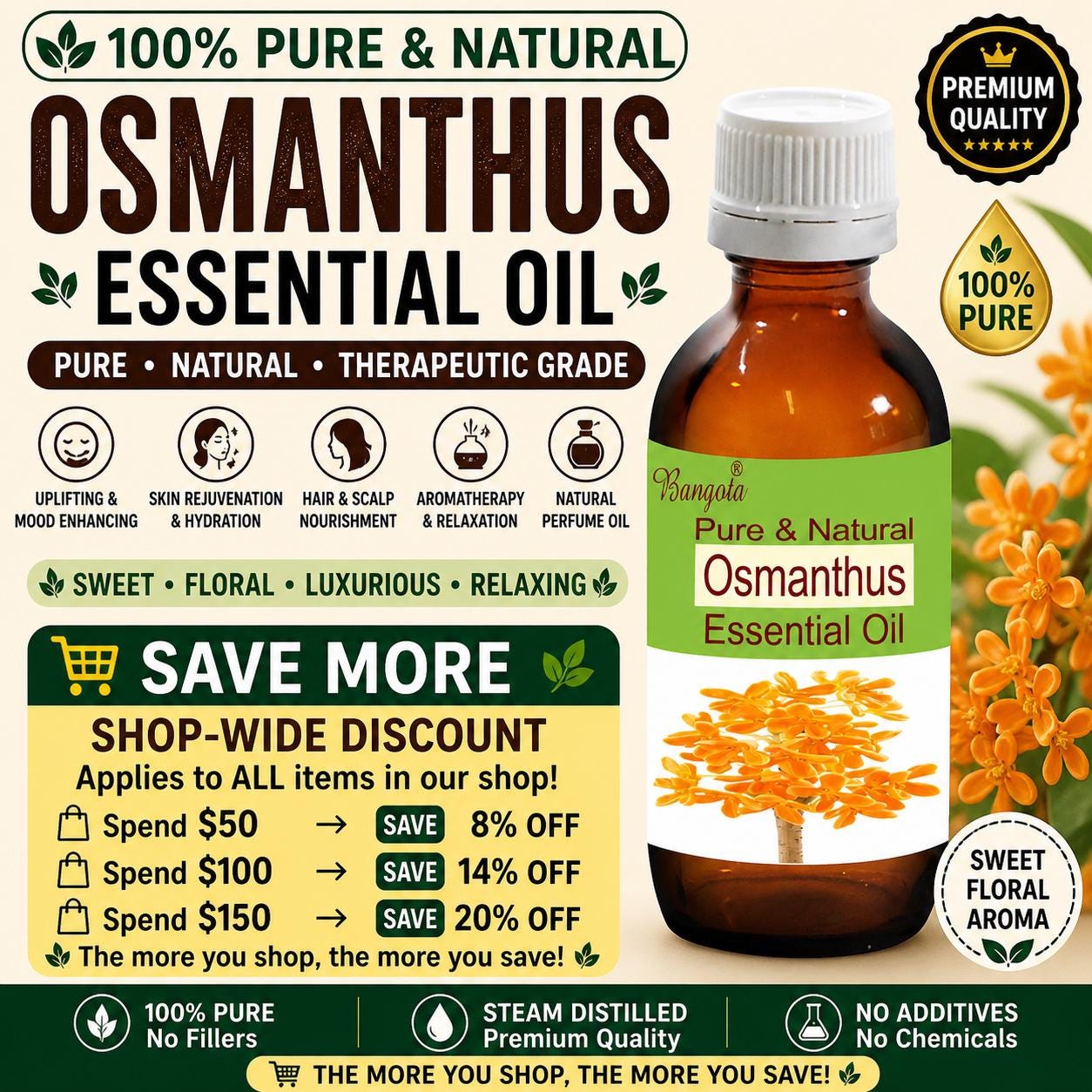 Osmanthus Essential Oil Pure Natural Sweet Floral Perfume Aromatherapy Skin Care Hair Care Bangota