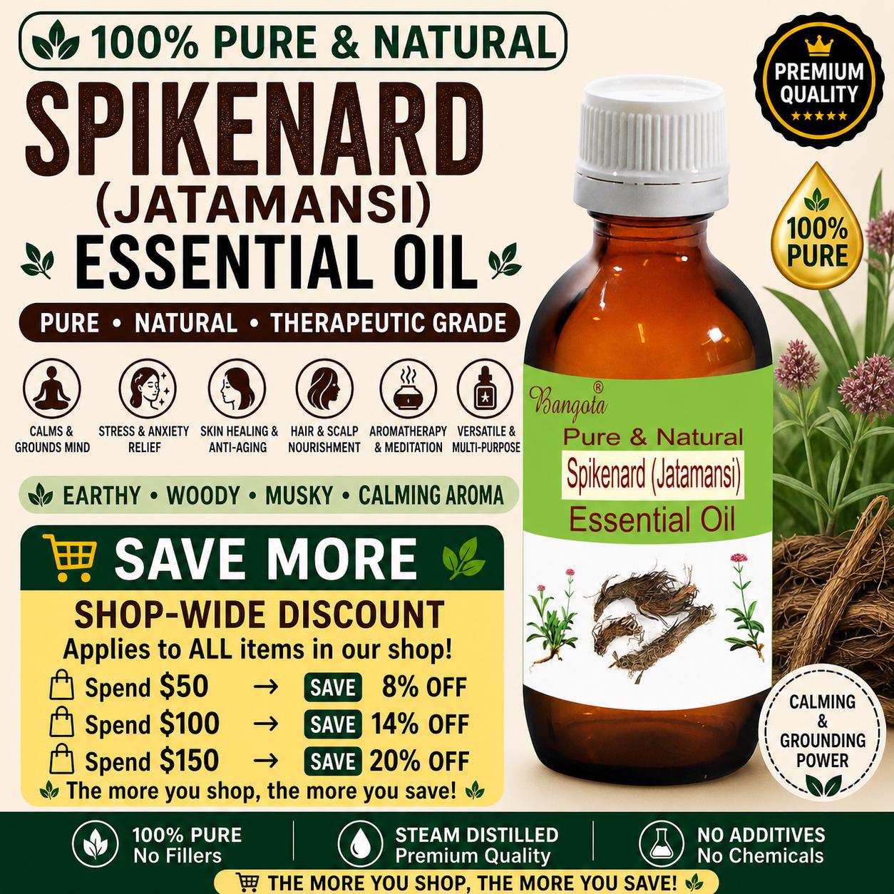 Spikenard Jatamansi Essential Oil Pure Natural Calming Aromatherapy Skin Hair Care Bangota