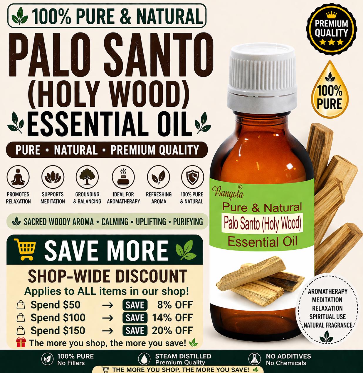 Palo Santo Essential Oil Pure Natural Holy Wood Aromatherapy Meditation Relaxation Diffuser Use