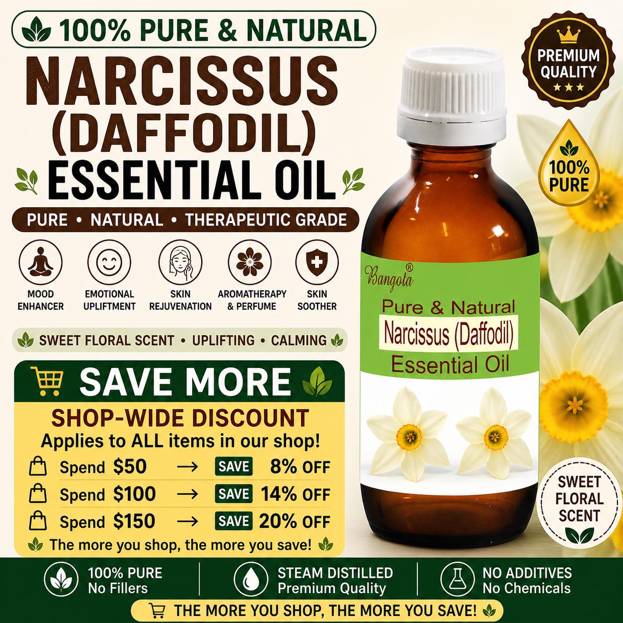 Narcissus (Daffodil) Essential Oil Natural Floral Perfume Skin Care Aromatherapy Relaxation Oil Pure