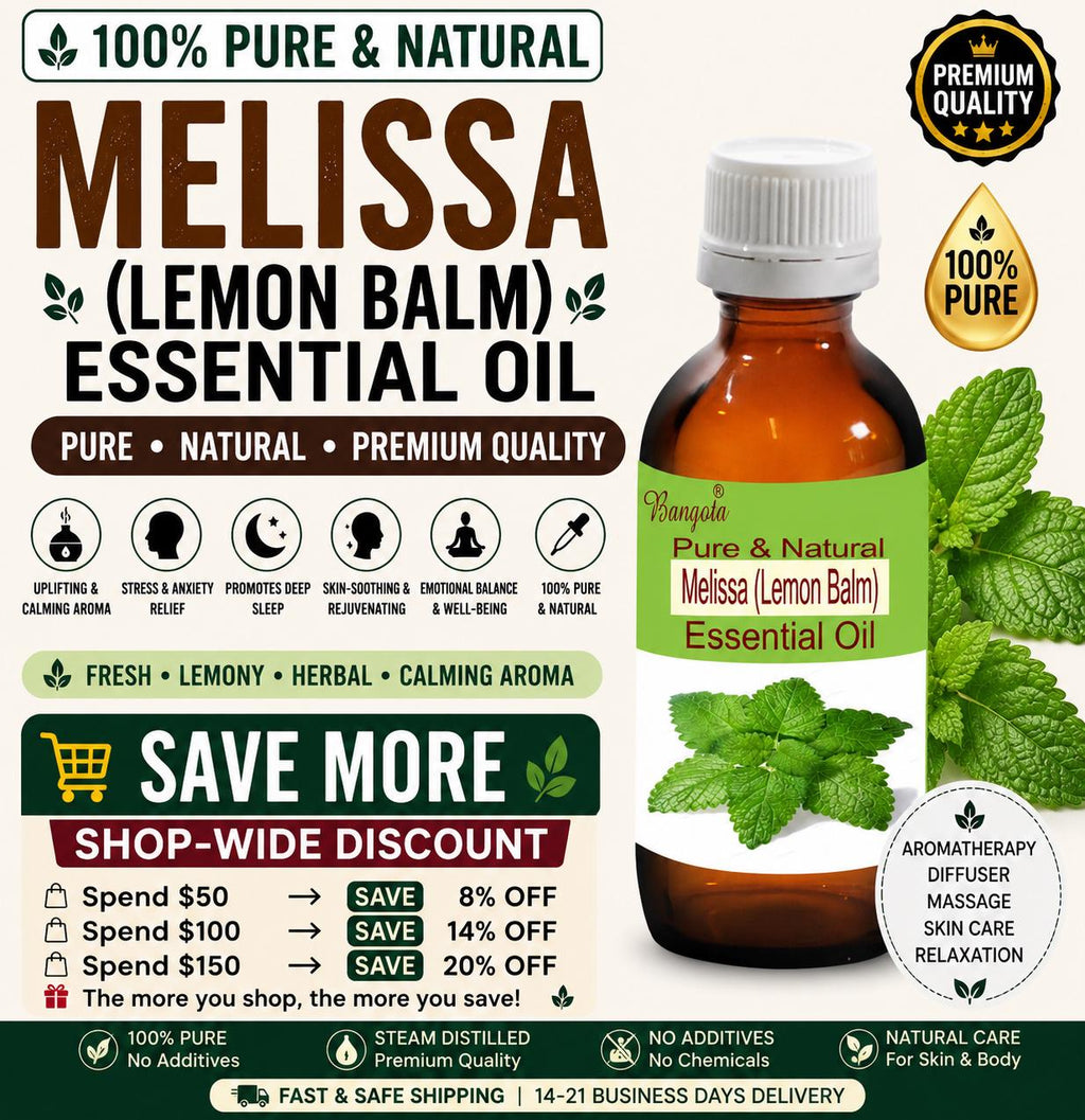 Melissa Essential Oil Pure Natural Lemon Balm Calming Aromatherapy Diffuser Massage Skin Care