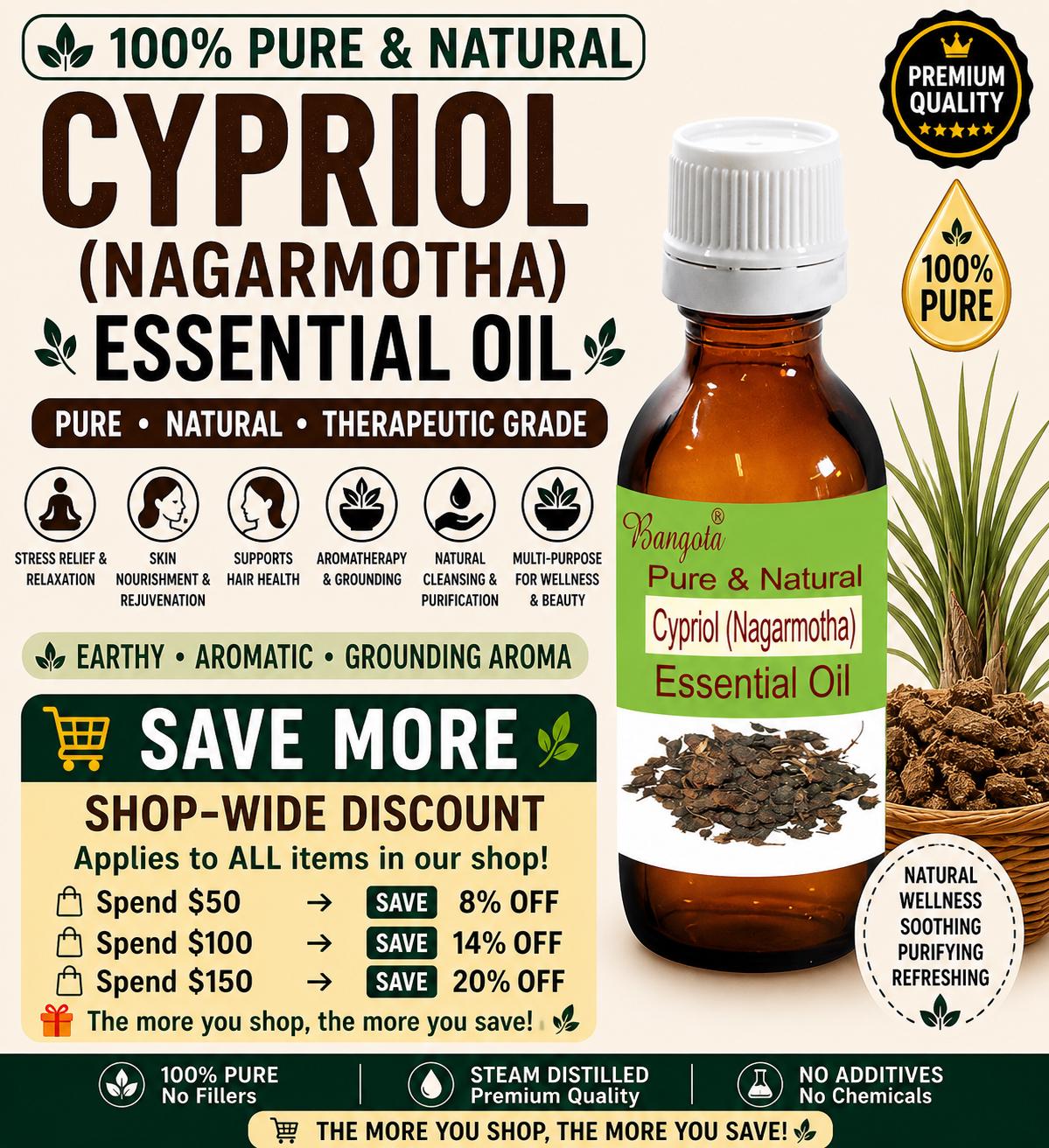 Cypriol Nagarmotha Essential Oil Pure Natural Aromatherapy Massage Skin Hair Care Perfume Diffuser