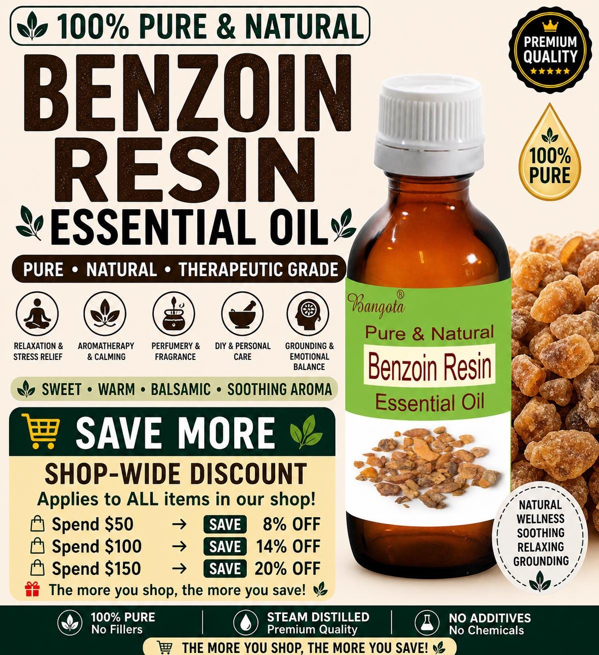 Benzoin Essential Oil Pure Natural Styrax Resin Sweet Warm Aromatherapy Fragrance Relaxation Oil