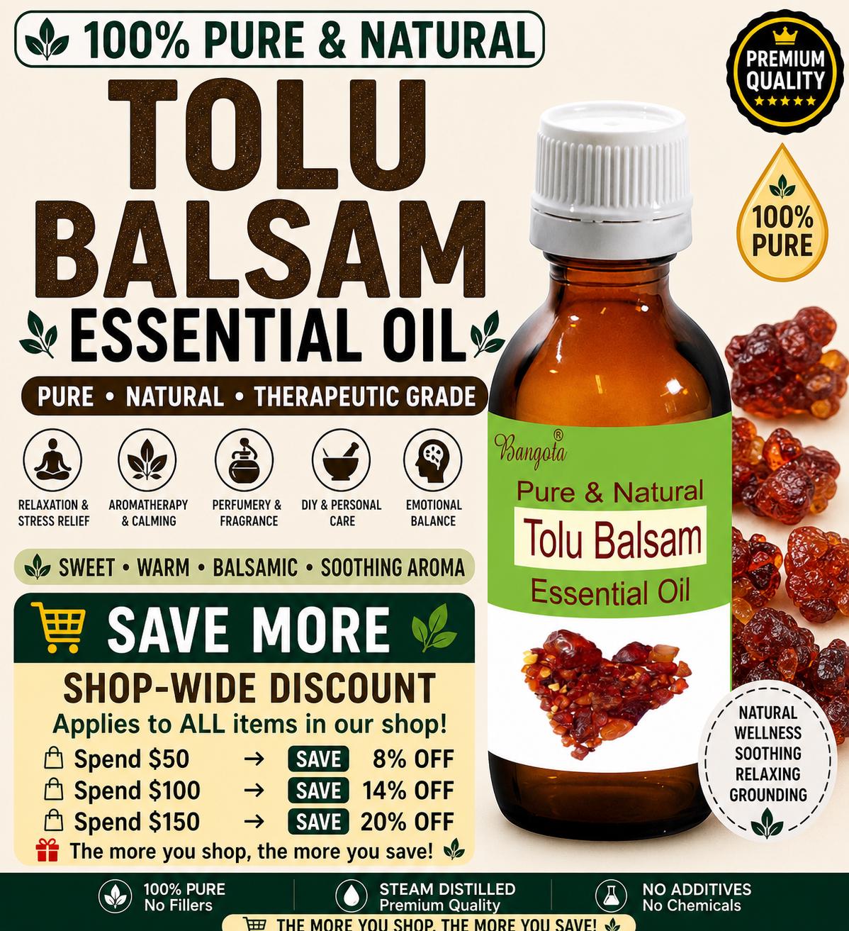 Tolu Balsam Essential Oil Pure Natural Sweet Warm Resin Aromatherapy Perfume Relaxation Oil