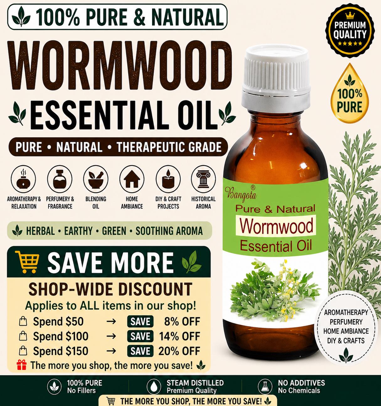Wormwood Essential Oil Pure Natural Artemisia Absinthium Herbal Aromatherapy Bangota