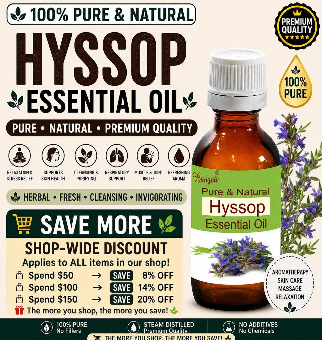 Hyssop Essential Oil Pure Natural Aromatherapy Skin Care Relaxation Herbal Wellness Use Bangota