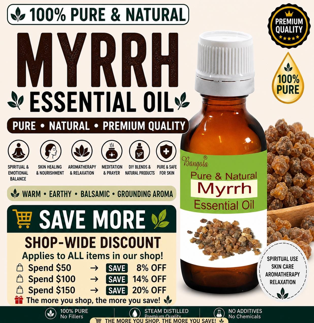 Myrrh Essential Oil Pure Natural Commiphora Myrrha Spiritual Aromatherapy Skincare Massage Diffuser Use
