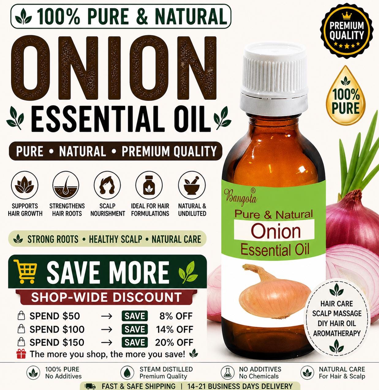 Onion Essential Oil Pure Natural Hair Care Scalp Massage Aromatherapy DIY Herbal Oil