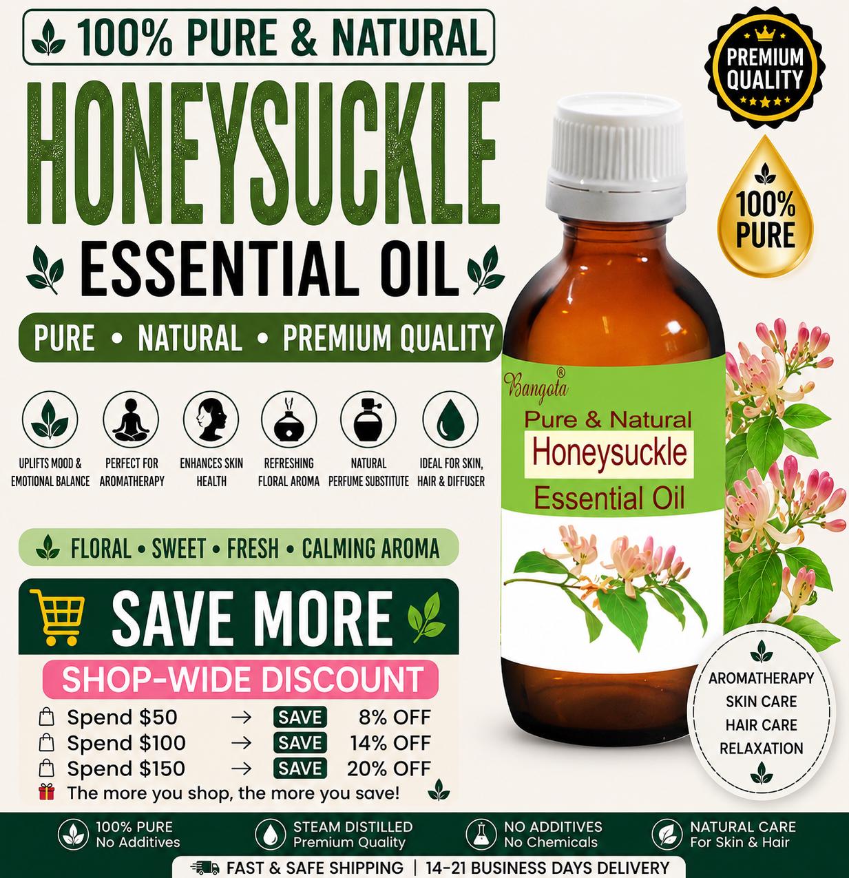 Honeysuckle Essential Oil Pure Natural Floral Aromatherapy Skin Hair Diffuser Wellness