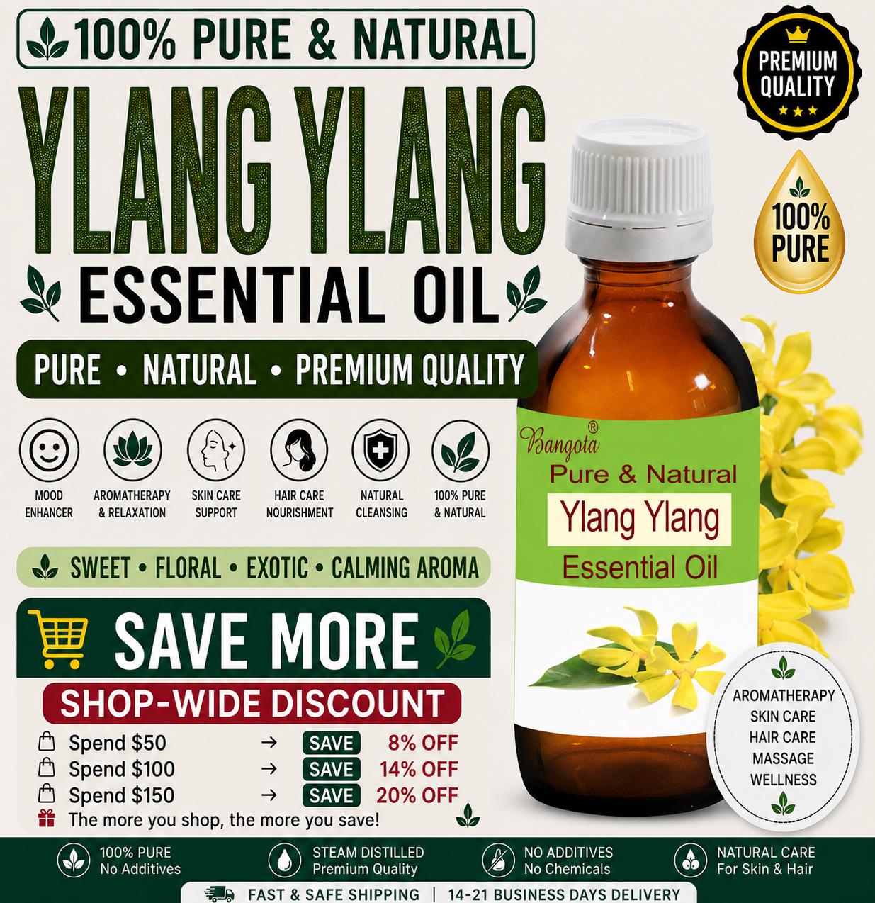 Ylang Ylang Essential Oil Pure Natural Cananga odorata Floral Aromatherapy Skin Hair Diffuser