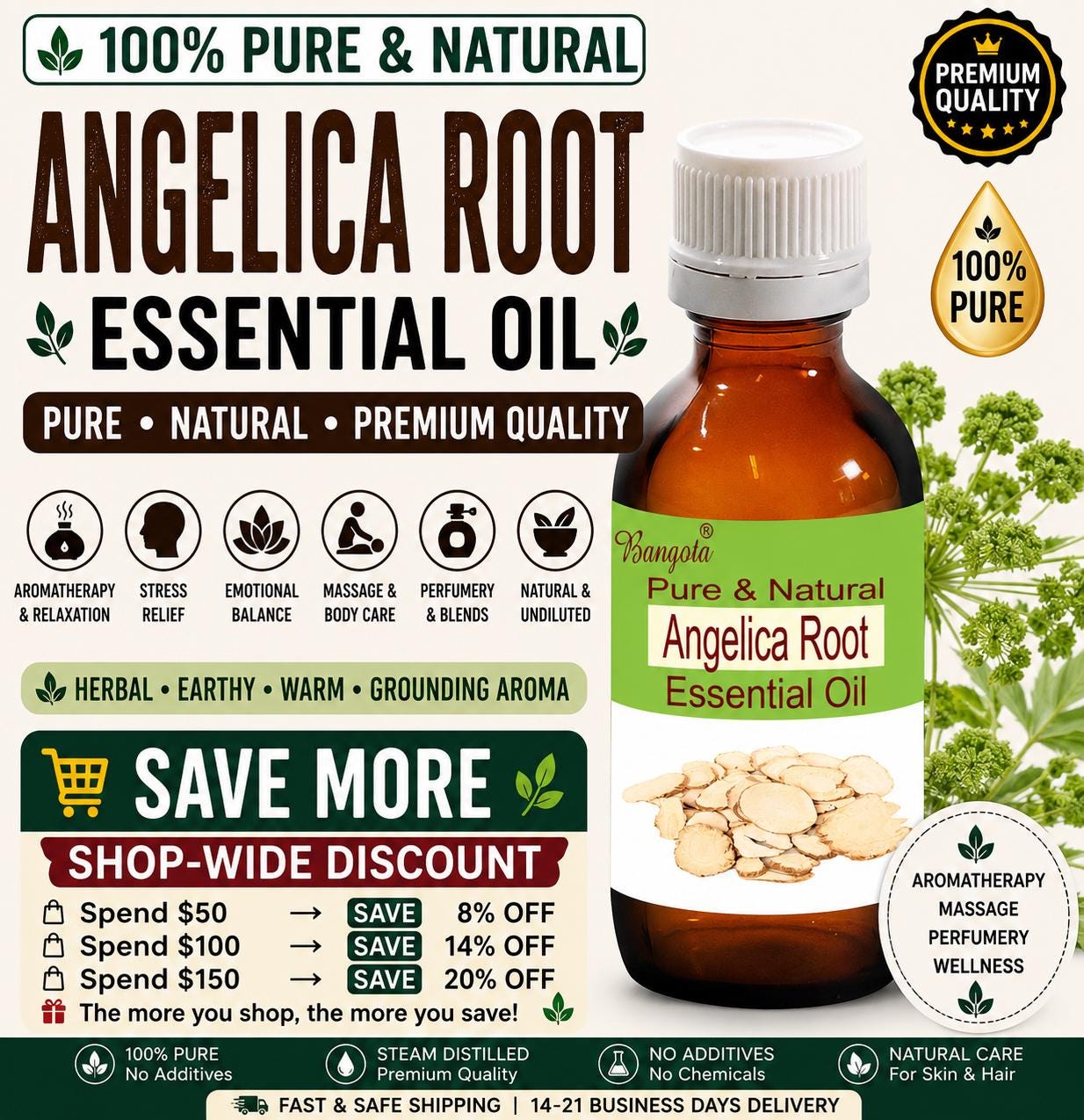 Angelica Root Essential Oil Pure Natural Aromatherapy Massage Perfumery Relaxation Wellness