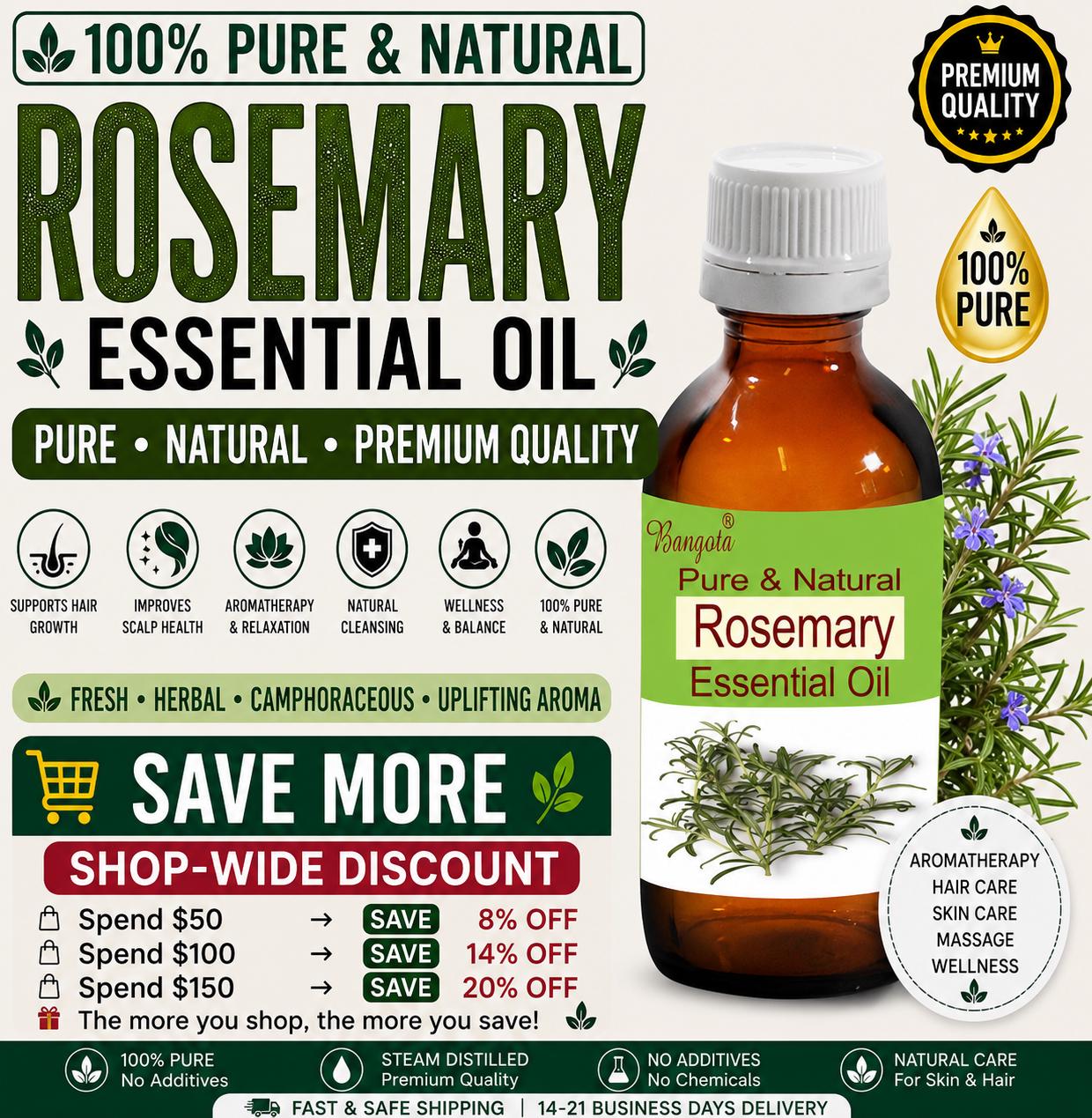 Rosemary Essential Oil Pure Rosmarinus Officinalis Natural Hair Growth Scalp Care Aromatherapy