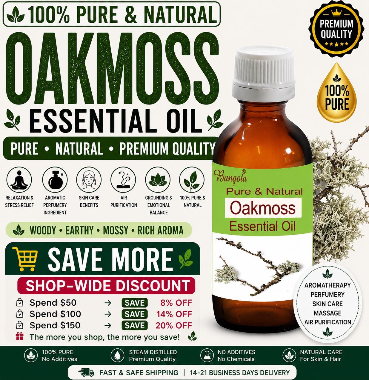 Oakmoss Essential Oil Pure Natural Woody Earthy Aromatherapy Perfumery