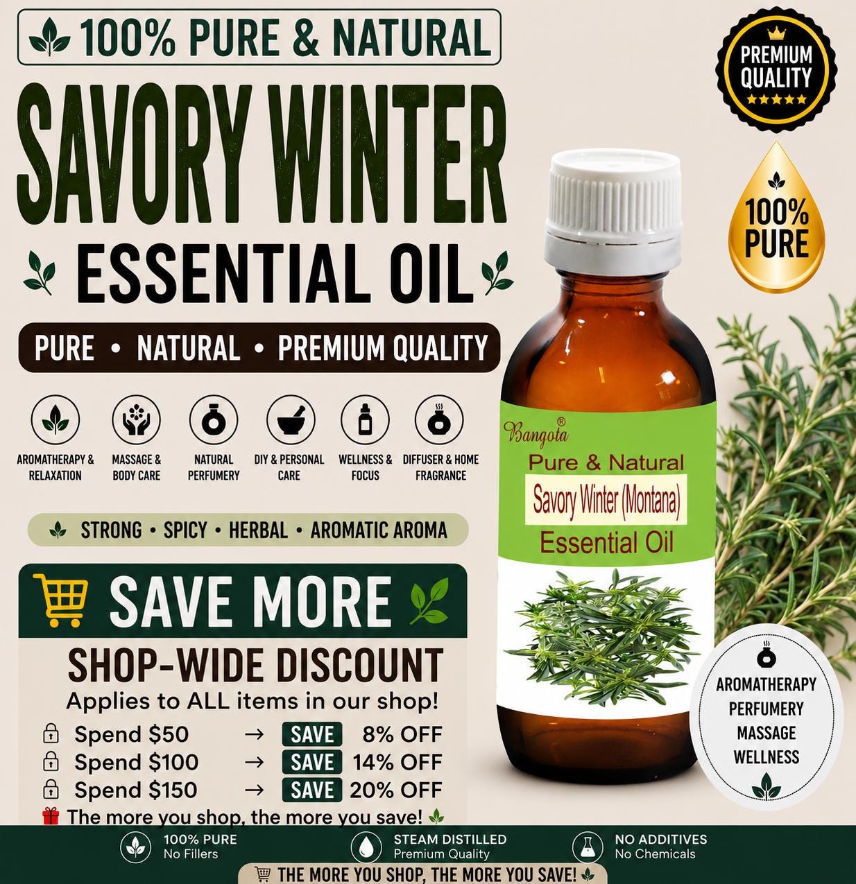 Savory Winter Essential Oil Pure Satureja Montana Natural Aromatherapy Massage Herbal