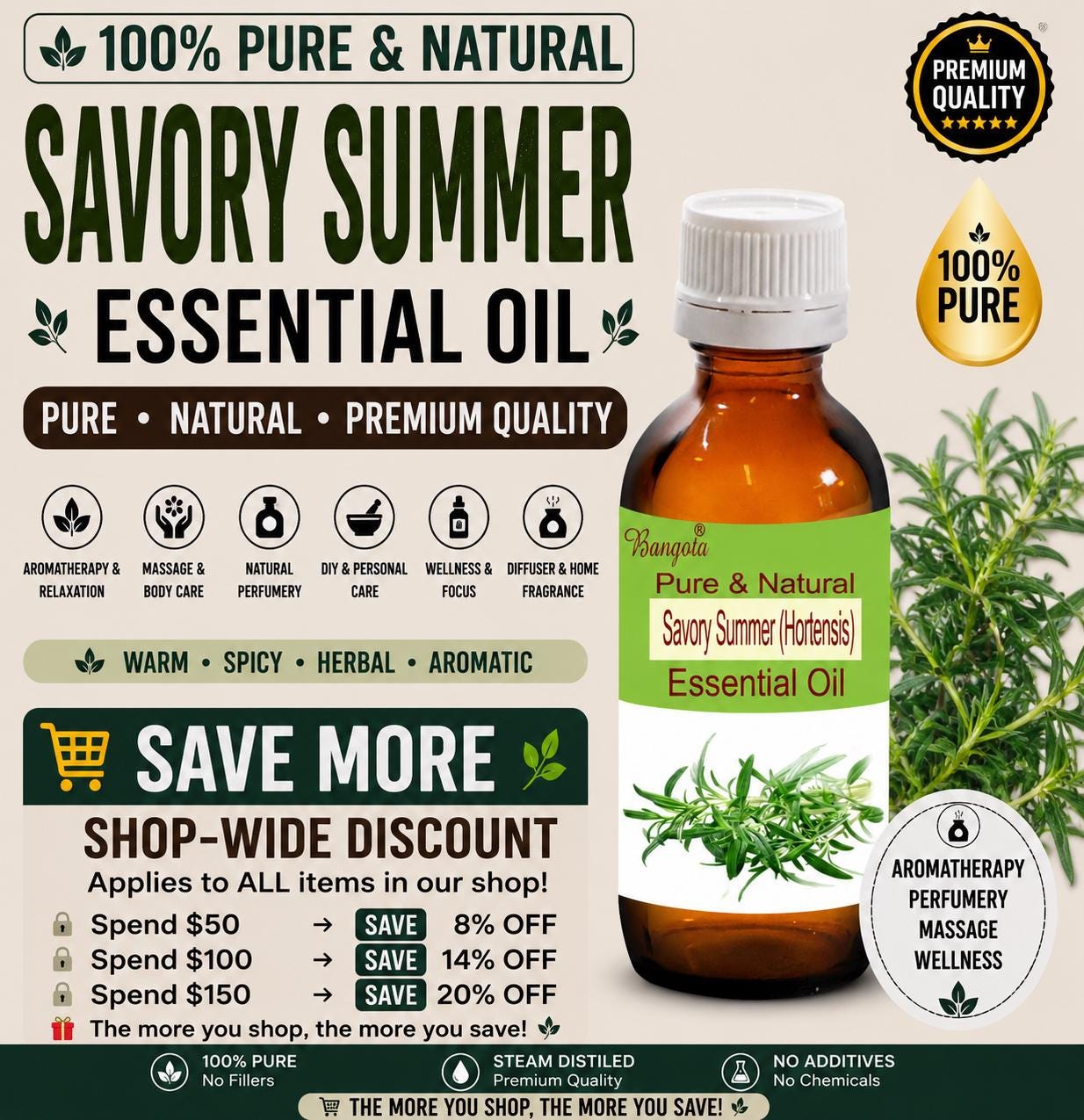 Savory Summer Essential Oil Pure Satureja Hortensis Natural Aromatherapy Herbal Massage