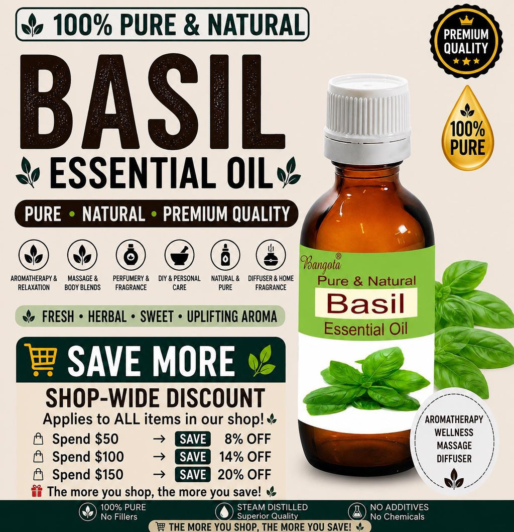 Basil Essential Oil Pure Natural Ocimum Basilicum Herbal Fresh Aromatherapy Diffuser Massage