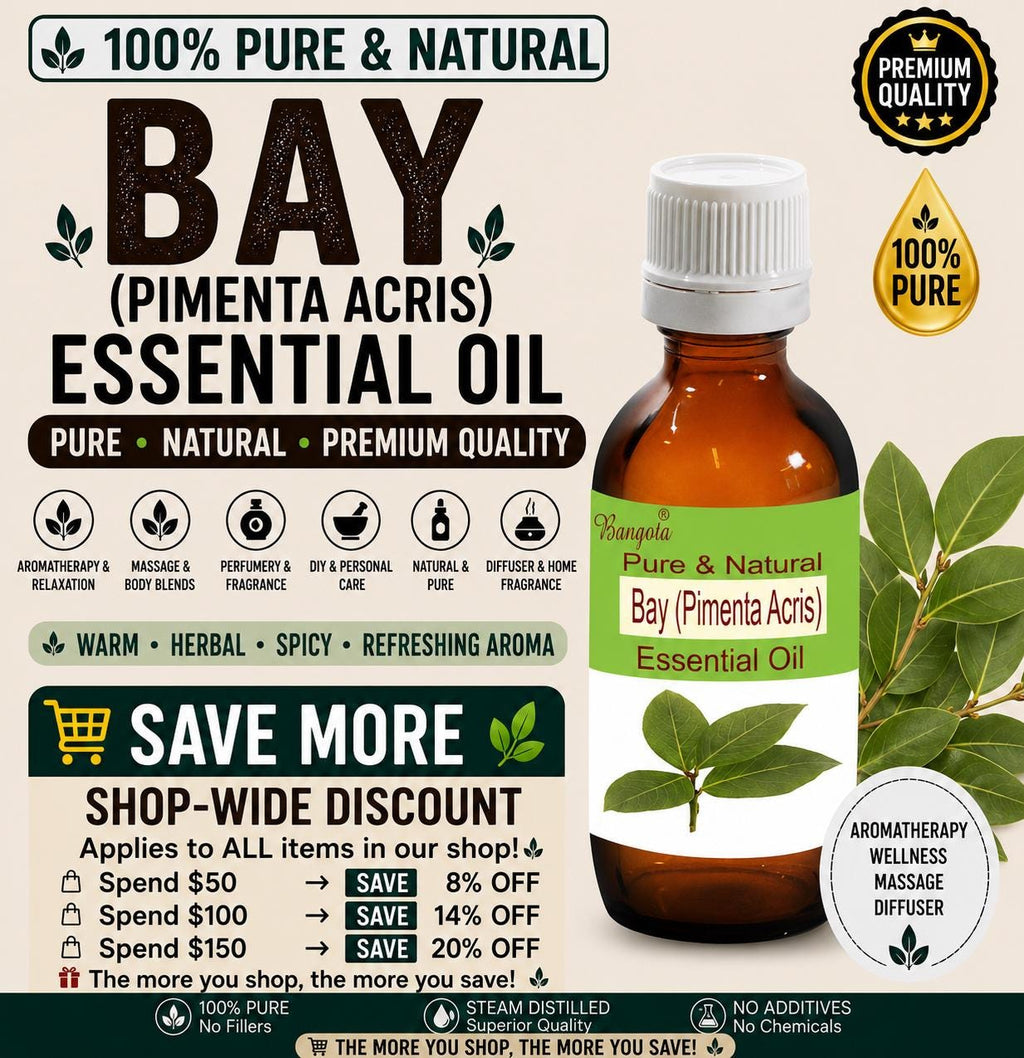 Bay (Pimenta Acris) Essential Oil Pure Natural Pimenta Racemosa Hair Care Aromatherapy Diffuser Massage