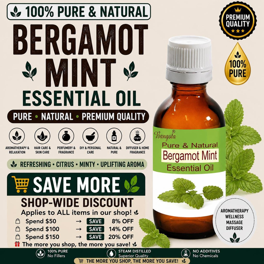 Bergamot Mint Essential Oil Pure Natural Mentha Citrata Refreshing Aromatherapy Diffuser Massage