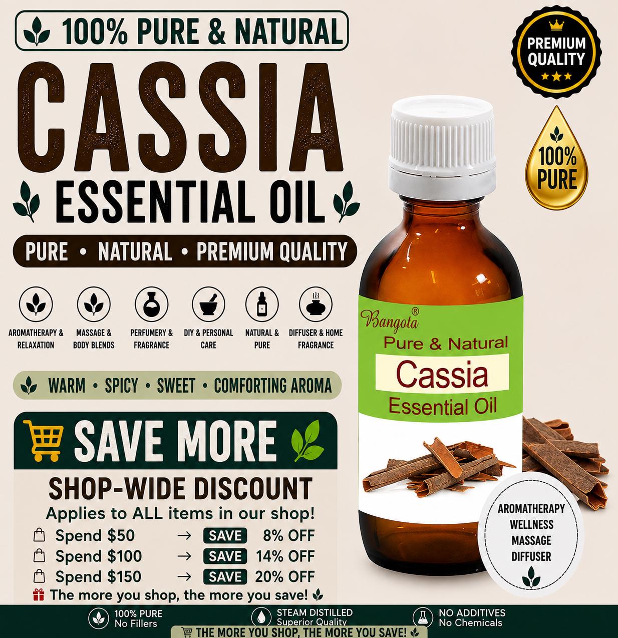 Cassia Essential Oil Pure Natural Spicy Warm Aromatherapy Diffuser Massage Steam Distilled