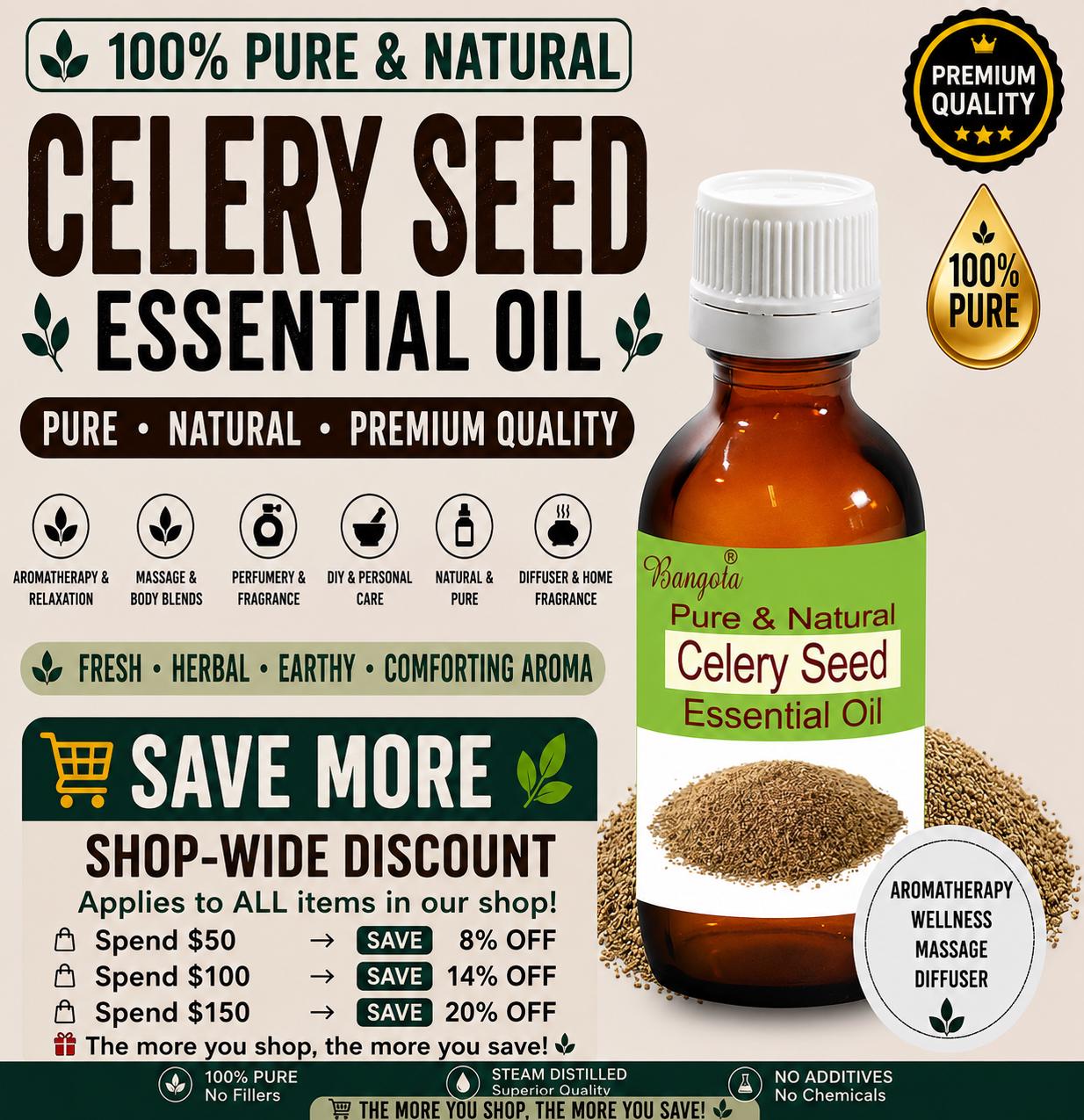 Celery Seed Essential Oil Pure Natural Apium Graveolens Aromatherapy Diffuser Massage