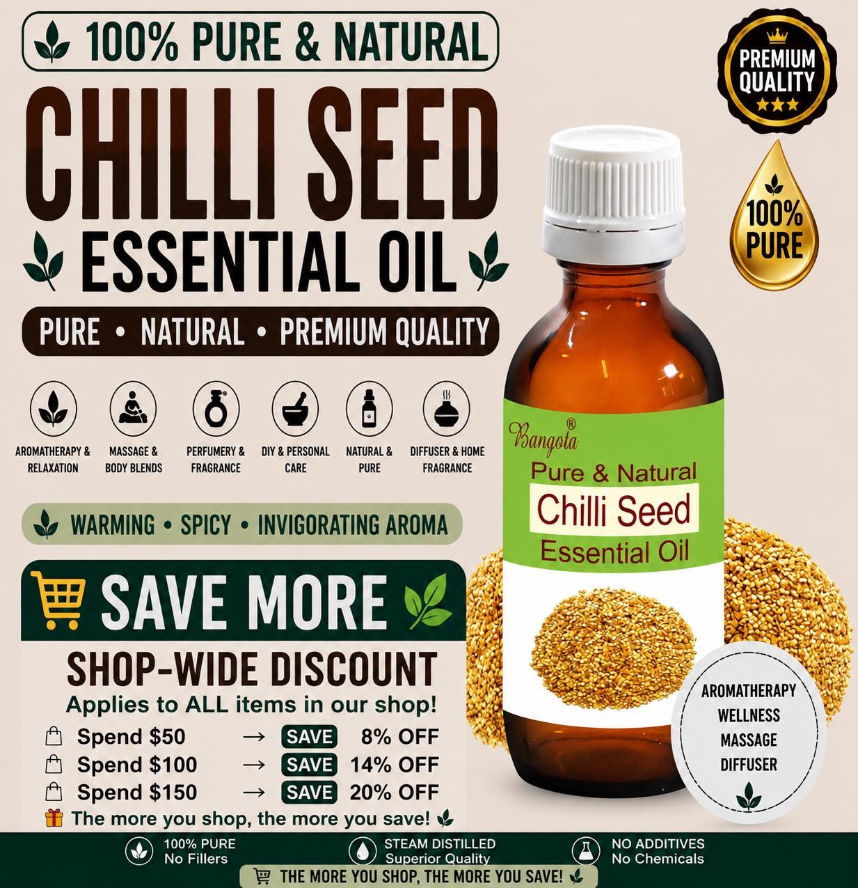 Chilli Seed Essential Oil Pure Natural Capsicum annuum Warming Massage Aromatherapy by Bangota