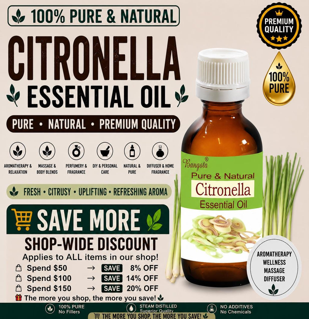Citronella Essential Oil Pure Natural Cymbopogon winterianus Aromatherapy Diffuser Massage Perfumery Soap Making Fragrance