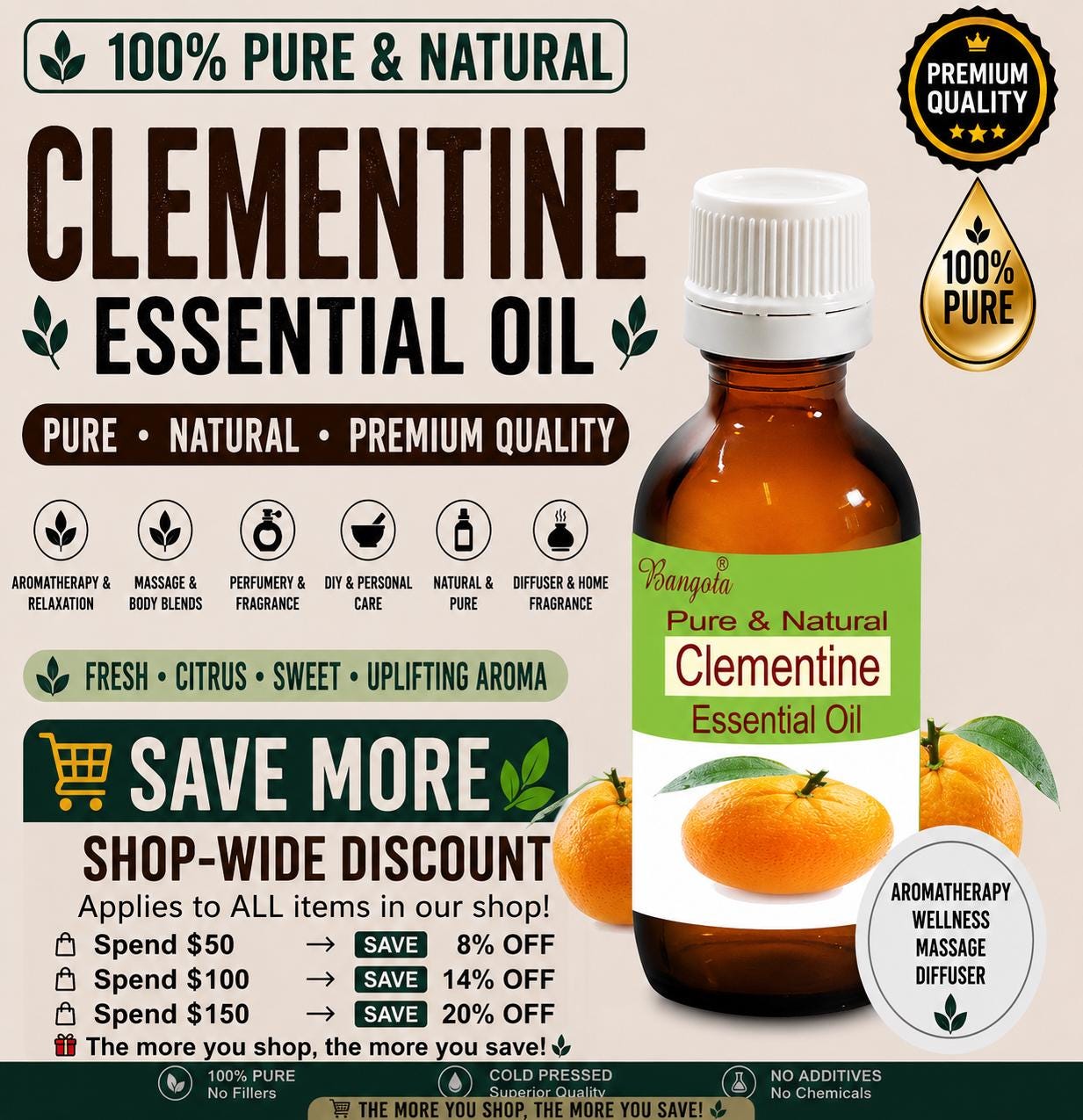 Clementine Essential Oil Pure Natural Citrus Aromatherapy Diffuser Massage Perfumery Soap Making Fragrance