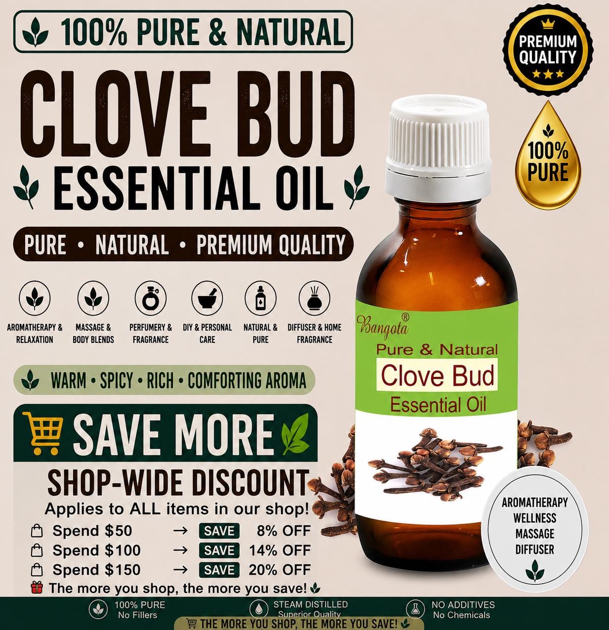 Clove Bud Essential Oil Pure Natural Syzygium aromaticum Aromatherapy Diffuser Perfumery