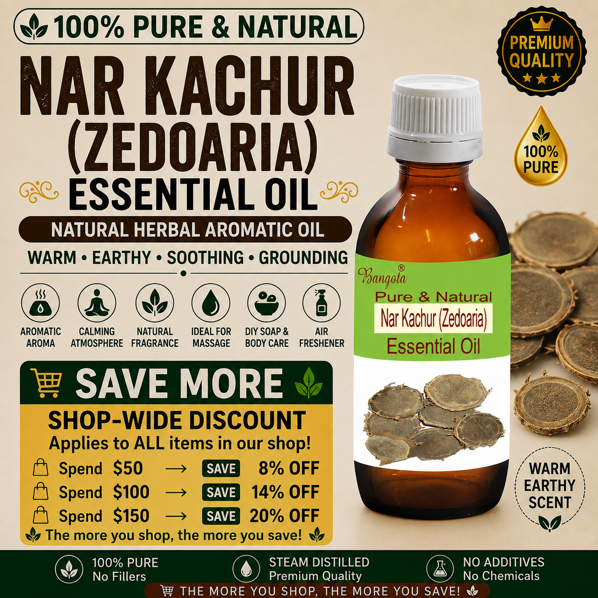 Nar Kachur (Zedoaria) Essential Oil Pure Natural Curcuma Zedoaria Steam Distilled Aromatherapy Massage