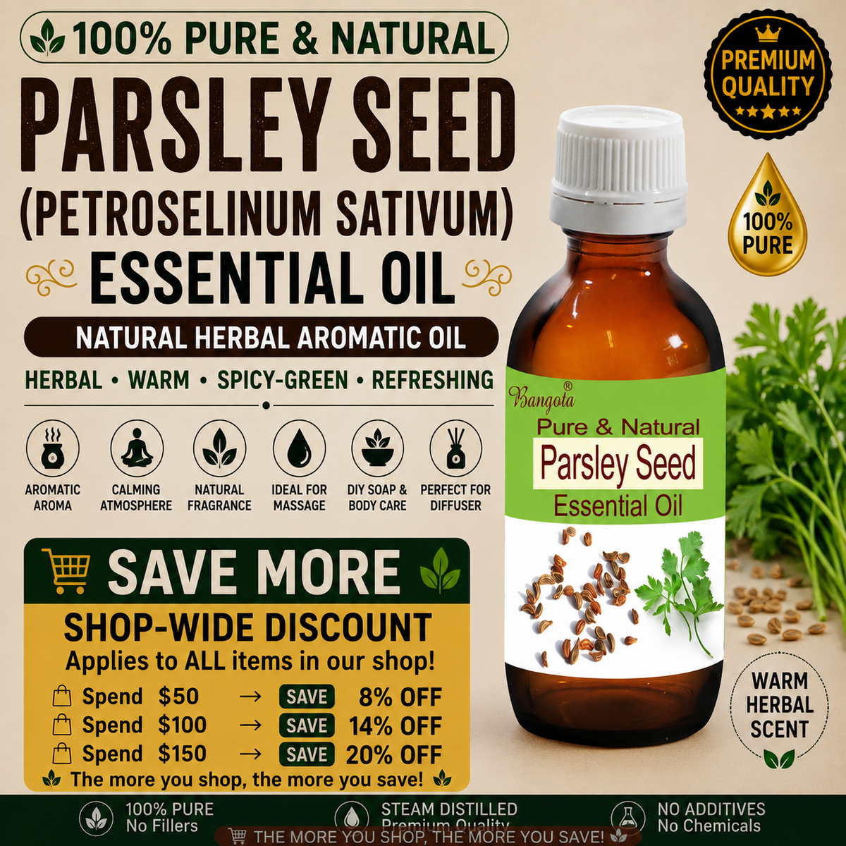 Parsley Seed Essential Oil Pure Natural Petroselinum Sativum Steam Distilled Herbal Aromatherapy Perfumery